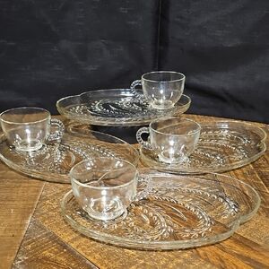 VTG Elegant Clear Glass Tea Set- Snack Set - Federal Glass